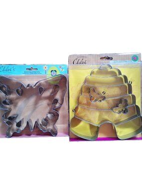 NEW 2 x Chloe's Kitchen Extra Large 7"+ Metal Cookie Cutters Beehive & Butterfly